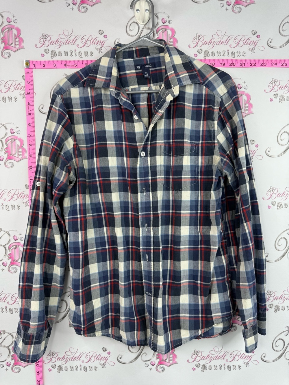GAP classic fit shirt Navy Blue White Red Plaid Button-Up Shirt